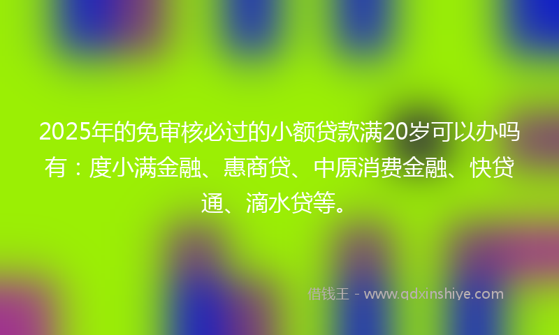2025年的免审核必过的小额贷款满20岁可以办吗有：度小满金融、惠商贷、中原消费金融、快贷通、滴水贷等。