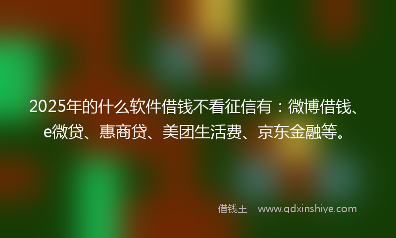 2025年的什么软件借钱不看征信有：微博借钱、e微贷、惠商贷、美团生活费、京东金融等。