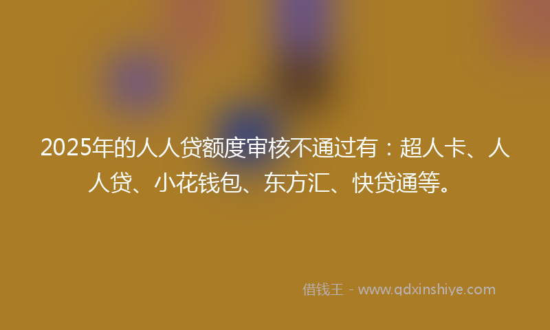 2025年的人人贷额度审核不通过有：超人卡、人人贷、小花钱包、东方汇、快贷通等。