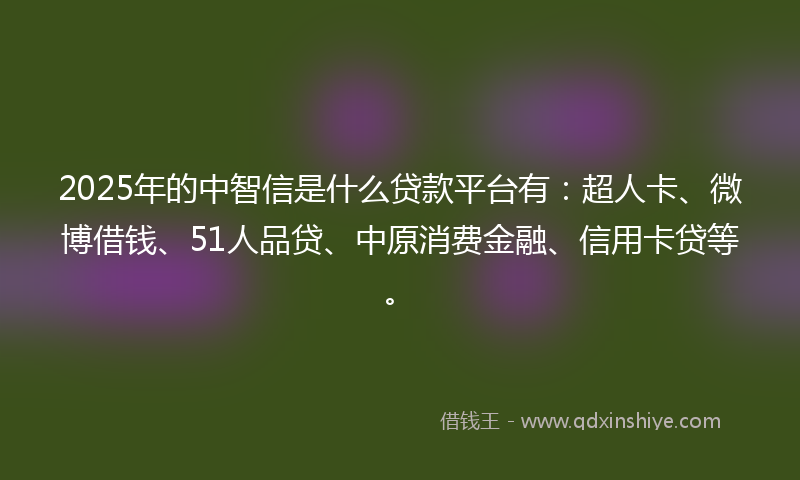 2025年的中智信是什么贷款平台有：超人卡、微博借钱、51人品贷、中原消费金融、信用卡贷等。