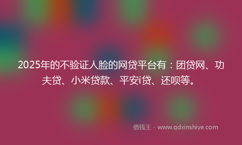2025年的不验证人脸的网贷平台有：团贷网、功夫贷、小米贷款、平安i贷、还呗等。