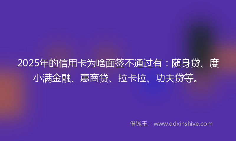 2025年的信用卡为啥面签不通过有：随身贷、度小满金融、惠商贷、拉卡拉、功夫贷等。