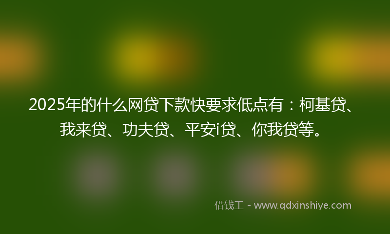 2025年的什么网贷下款快要求低点有：柯基贷、我来贷、功夫贷、平安i贷、你我贷等。