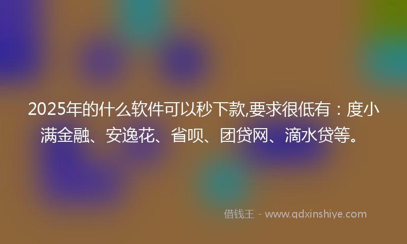2025年的什么软件可以秒下款,要求很低有：度小满金融、安逸花、省呗、团贷网、滴水贷等。