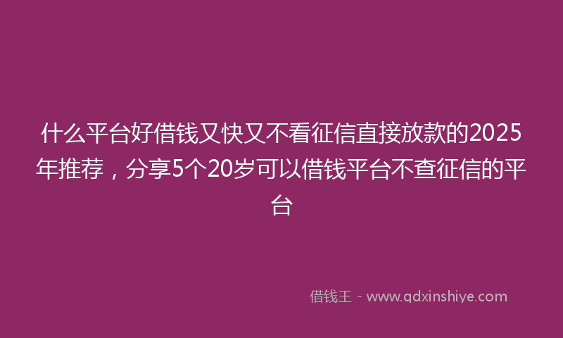 什么平台好借钱又快又不看征信直接放款的2025年推荐，分享5个20岁可以借钱平台不查征信的平台