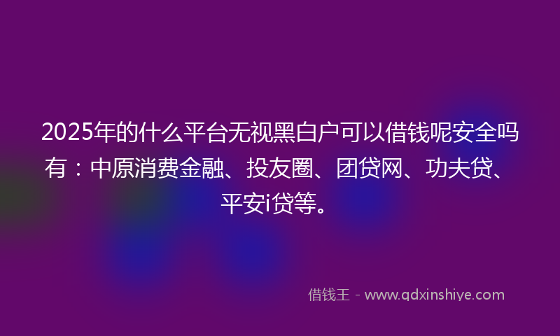 2025年的什么平台无视黑白户可以借钱呢安全吗有：中原消费金融、投友圈、团贷网、功夫贷、平安i贷等。