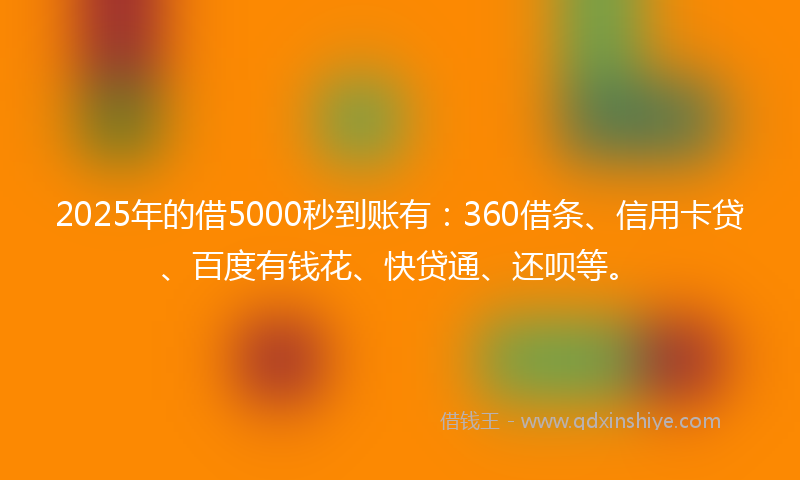 2025年的借5000秒到账有：360借条、信用卡贷、百度有钱花、快贷通、还呗等。