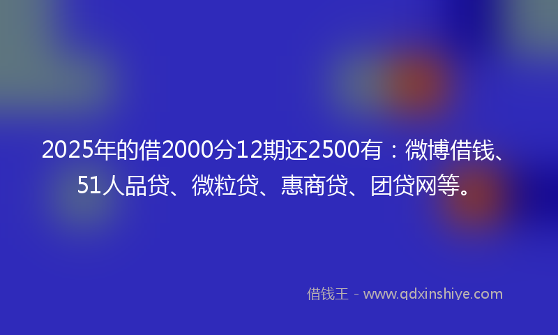 2025年的借2000分12期还2500有：微博借钱、51人品贷、微粒贷、惠商贷、团贷网等。