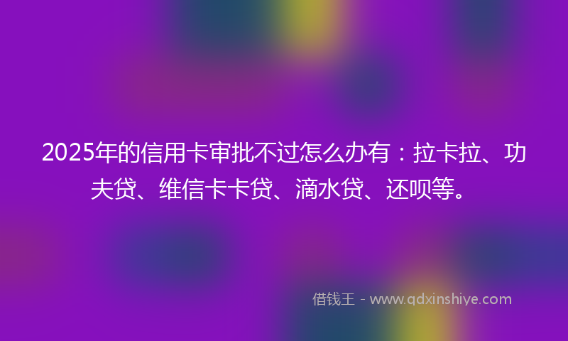 2025年的信用卡审批不过怎么办有：拉卡拉、功夫贷、维信卡卡贷、滴水贷、还呗等。