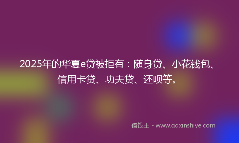 2025年的华夏e贷被拒有：随身贷、小花钱包、信用卡贷、功夫贷、还呗等。