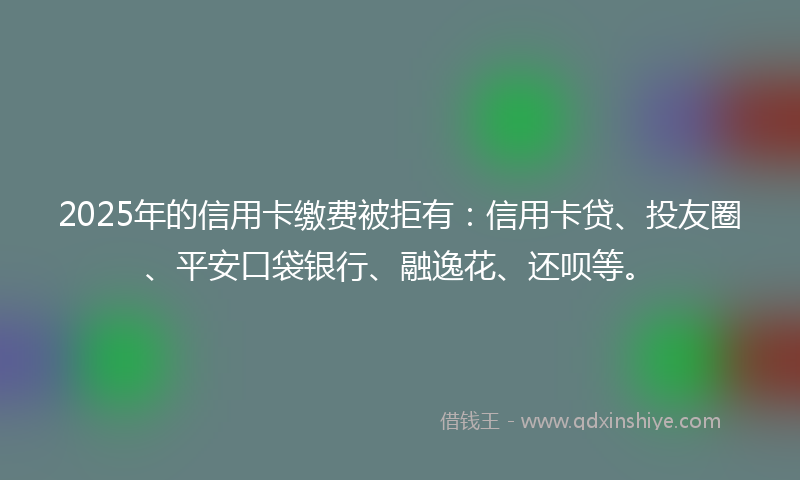 2025年的信用卡缴费被拒有：信用卡贷、投友圈、平安口袋银行、融逸花、还呗等。
