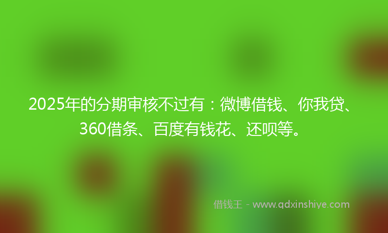 2025年的分期审核不过有：微博借钱、你我贷、360借条、百度有钱花、还呗等。