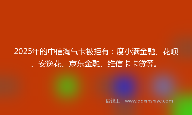 2025年的中信淘气卡被拒有：度小满金融、花呗、安逸花、京东金融、维信卡卡贷等。