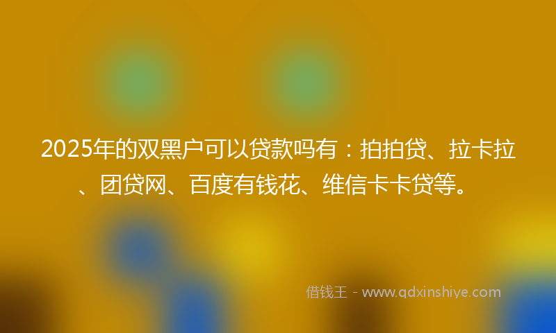 2025年的双黑户可以贷款吗有：拍拍贷、拉卡拉、团贷网、百度有钱花、维信卡卡贷等。