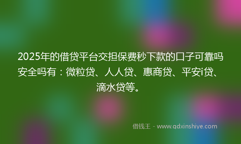 2025年的借贷平台交担保费秒下款的口子可靠吗安全吗有：微粒贷、人人贷、惠商贷、平安i贷、滴水贷等。
