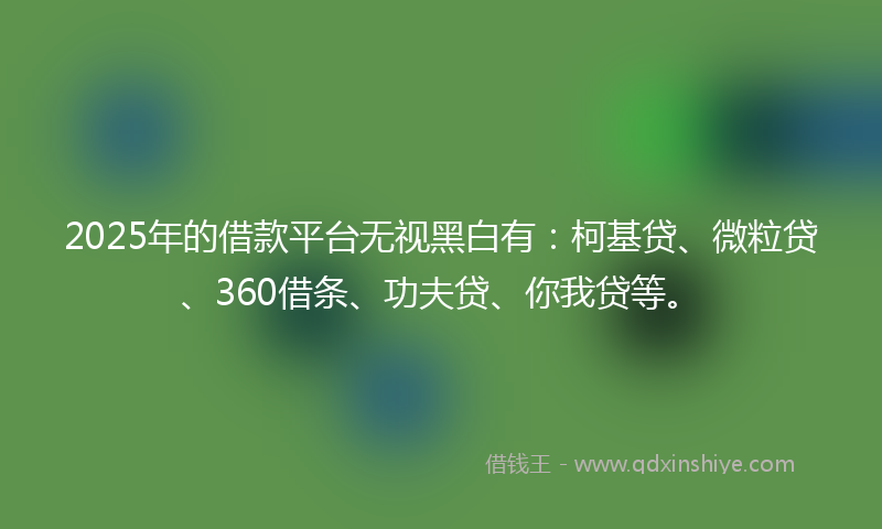 2025年的借款平台无视黑白有：柯基贷、微粒贷、360借条、功夫贷、你我贷等。