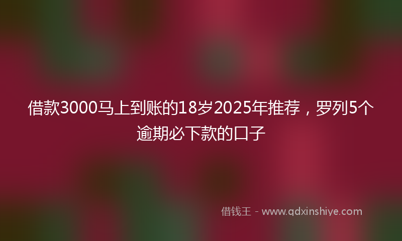 借款3000马上到账的18岁2025年推荐，罗列5个逾期必下款的口子
