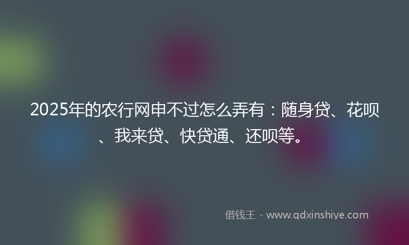 2025年的农行网申不过怎么弄有：随身贷、花呗、我来贷、快贷通、还呗等。