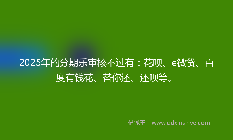 2025年的分期乐审核不过有：花呗、e微贷、百度有钱花、替你还、还呗等。