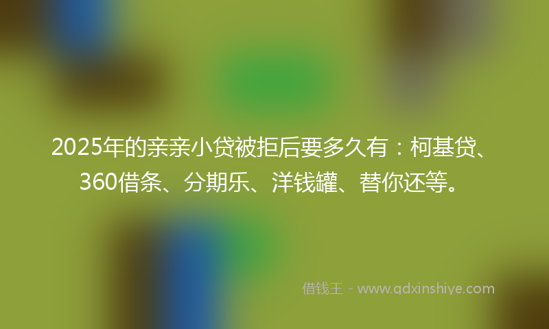 2025年的亲亲小贷被拒后要多久有：柯基贷、360借条、分期乐、洋钱罐、替你还等。