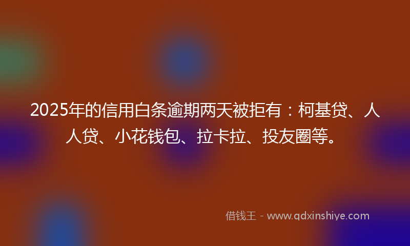 2025年的信用白条逾期两天被拒有：柯基贷、人人贷、小花钱包、拉卡拉、投友圈等。