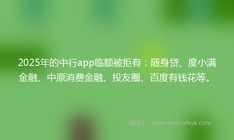 2025年的中行app临额被拒有：随身贷、度小满金融、中原消费金融、投友圈、百度有钱花等。