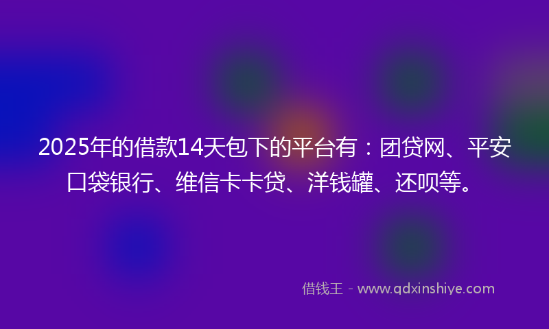 2025年的借款14天包下的平台有：团贷网、平安口袋银行、维信卡卡贷、洋钱罐、还呗等。