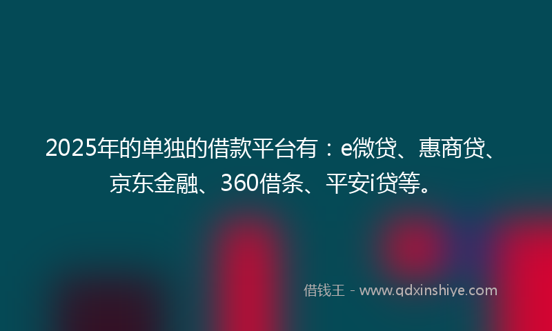 2025年的单独的借款平台有：e微贷、惠商贷、京东金融、360借条、平安i贷等。