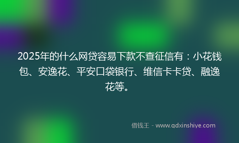 2025年的什么网贷容易下款不查征信有：小花钱包、安逸花、平安口袋银行、维信卡卡贷、融逸花等。