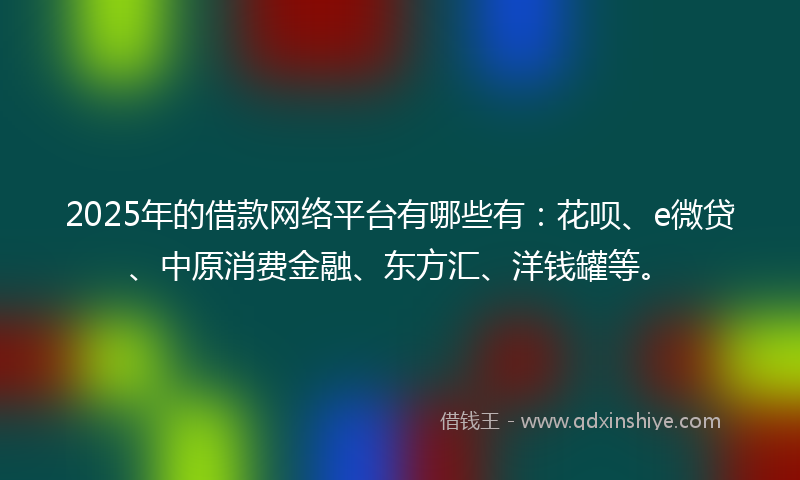 2025年的借款网络平台有哪些有：花呗、e微贷、中原消费金融、东方汇、洋钱罐等。