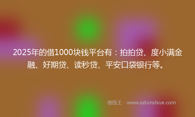 2025年的借1000块钱平台有：拍拍贷、度小满金融、好期贷、读秒贷、平安口袋银行等。
