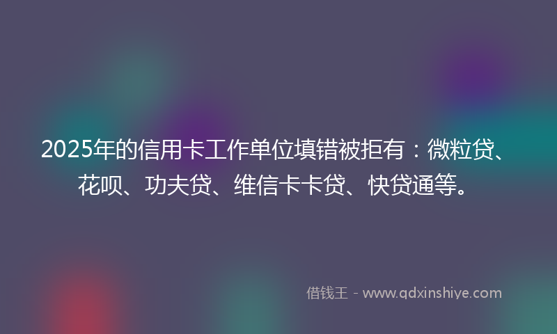 2025年的信用卡工作单位填错被拒有：微粒贷、花呗、功夫贷、维信卡卡贷、快贷通等。