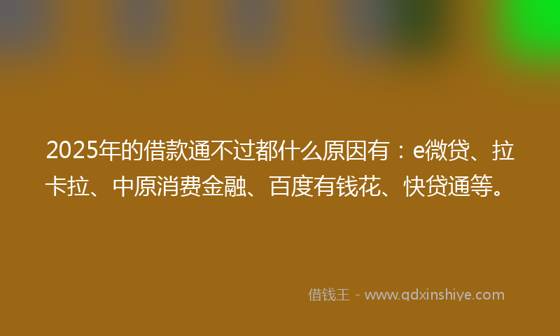 2025年的借款通不过都什么原因有：e微贷、拉卡拉、中原消费金融、百度有钱花、快贷通等。