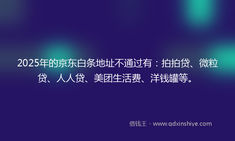 2025年的京东白条地址不通过有：拍拍贷、微粒贷、人人贷、美团生活费、洋钱罐等。