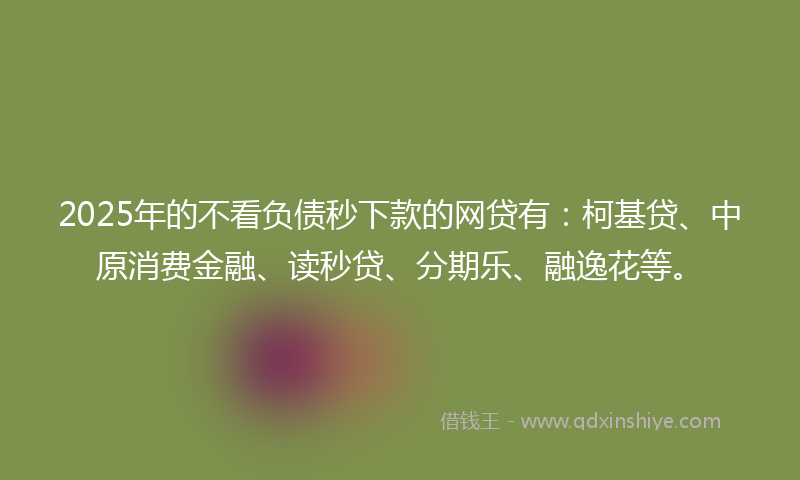 2025年的不看负债秒下款的网贷有：柯基贷、中原消费金融、读秒贷、分期乐、融逸花等。