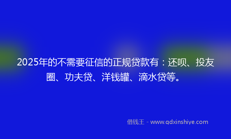 2025年的不需要征信的正规贷款有：还呗、投友圈、功夫贷、洋钱罐、滴水贷等。