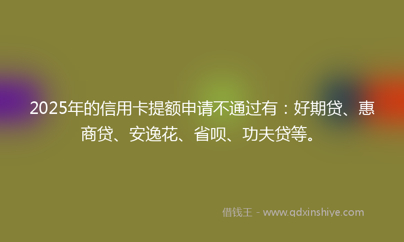 2025年的信用卡提额申请不通过有：好期贷、惠商贷、安逸花、省呗、功夫贷等。