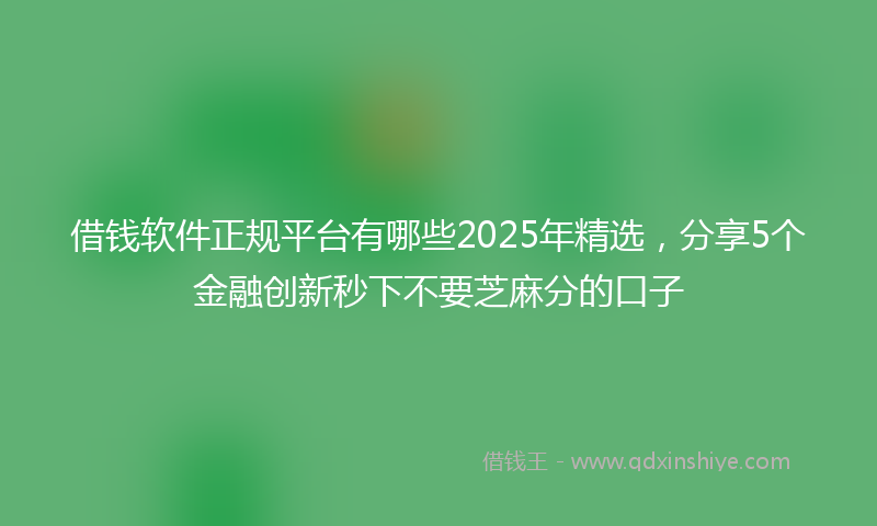 借钱软件正规平台有哪些2025年精选，分享5个金融创新秒下不要芝麻分的口子