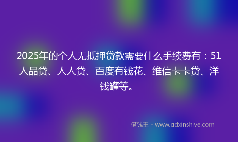 2025年的个人无抵押贷款需要什么手续费有：51人品贷、人人贷、百度有钱花、维信卡卡贷、洋钱罐等。
