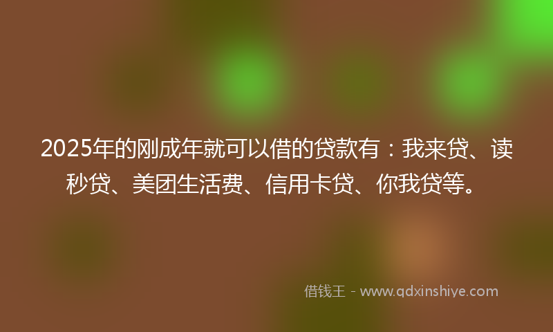 2025年的刚成年就可以借的贷款有：我来贷、读秒贷、美团生活费、信用卡贷、你我贷等。