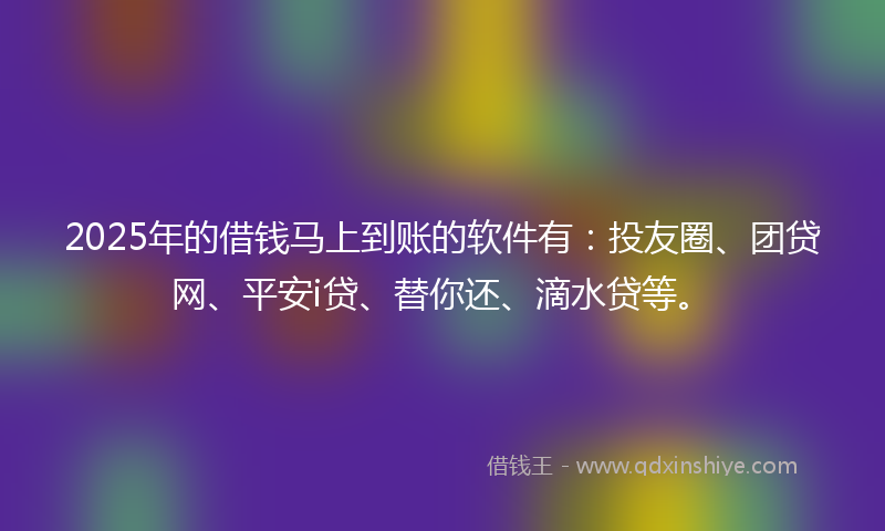 2025年的借钱马上到账的软件有：投友圈、团贷网、平安i贷、替你还、滴水贷等。