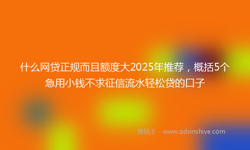 什么网贷正规而且额度大2025年推荐，概括5个急用小钱不求征信流水轻松贷的口子