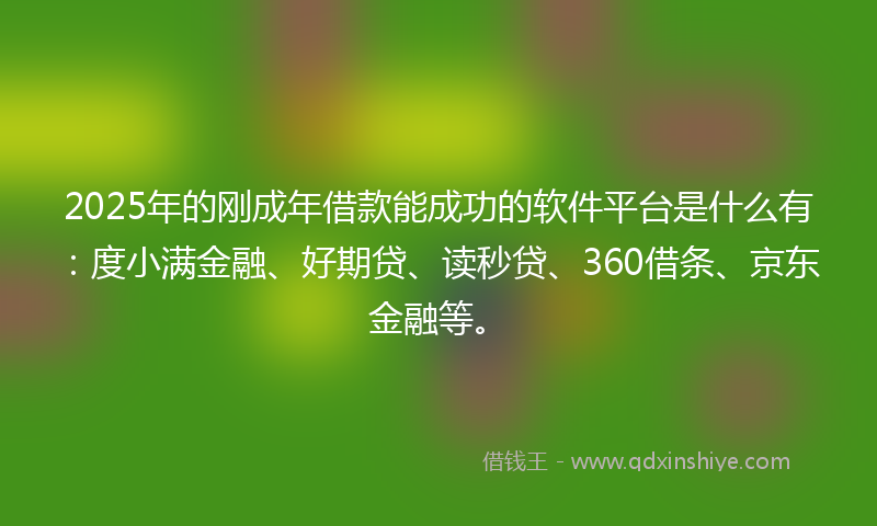 2025年的刚成年借款能成功的软件平台是什么有：度小满金融、好期贷、读秒贷、360借条、京东金融等。