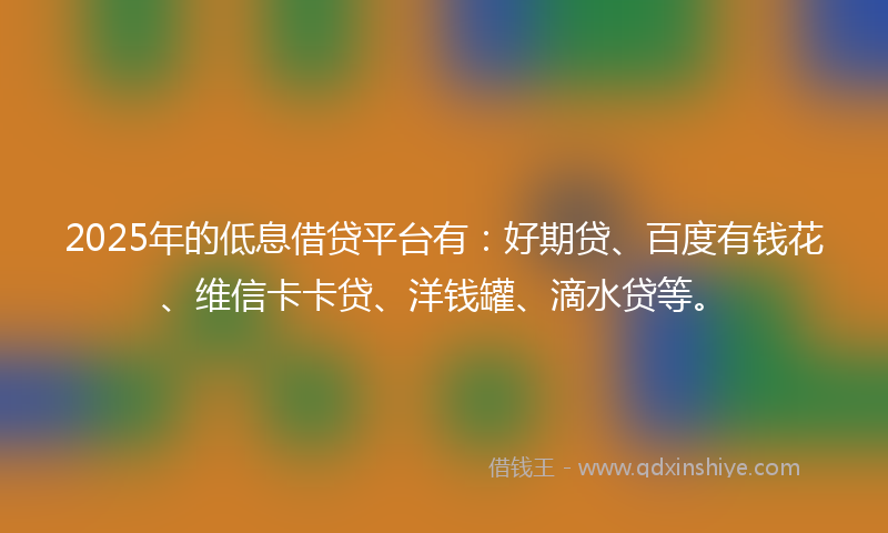 2025年的低息借贷平台有：好期贷、百度有钱花、维信卡卡贷、洋钱罐、滴水贷等。
