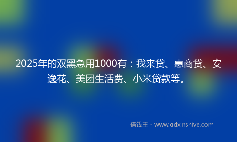 2025年的双黑急用1000有：我来贷、惠商贷、安逸花、美团生活费、小米贷款等。