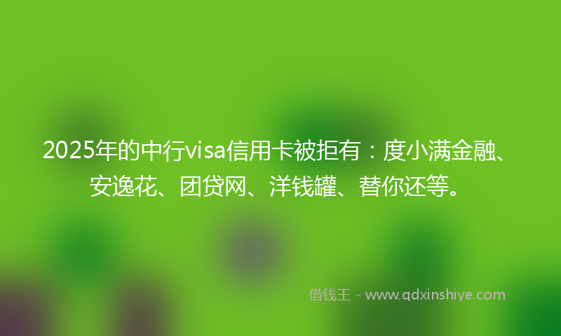 2025年的中行visa信用卡被拒有：度小满金融、安逸花、团贷网、洋钱罐、替你还等。