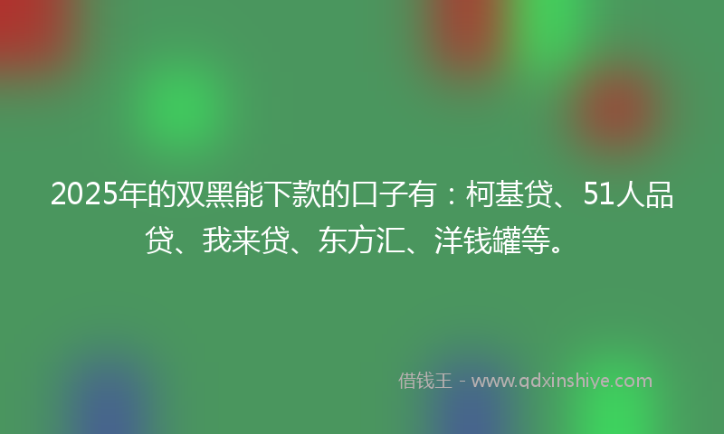 2025年的双黑能下款的口子有：柯基贷、51人品贷、我来贷、东方汇、洋钱罐等。