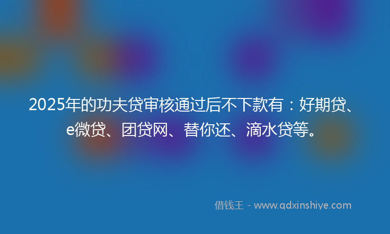 2025年的功夫贷审核通过后不下款有:好期贷、e微贷、团贷网、替你还、滴水贷等。