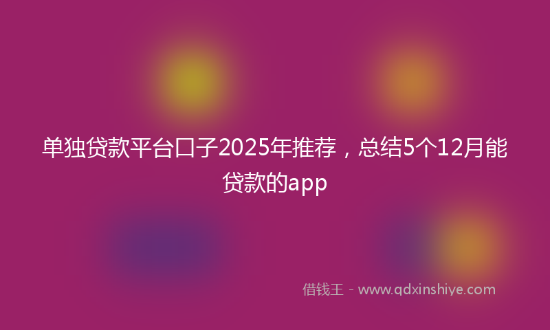 单独贷款平台口子2025年推荐，总结5个12月能贷款的app