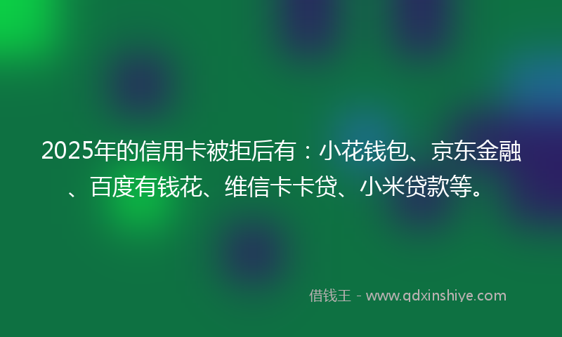 2025年的信用卡被拒后有：小花钱包、京东金融、百度有钱花、维信卡卡贷、小米贷款等。